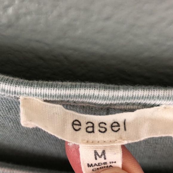 Easel Green White Stripe Textured Flowy 3/4 Sleeve Top Medium - Picture 6 of 8